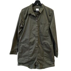 Not Monday Utility Pocket Short Romper Olive Green Size Large Spring Casual